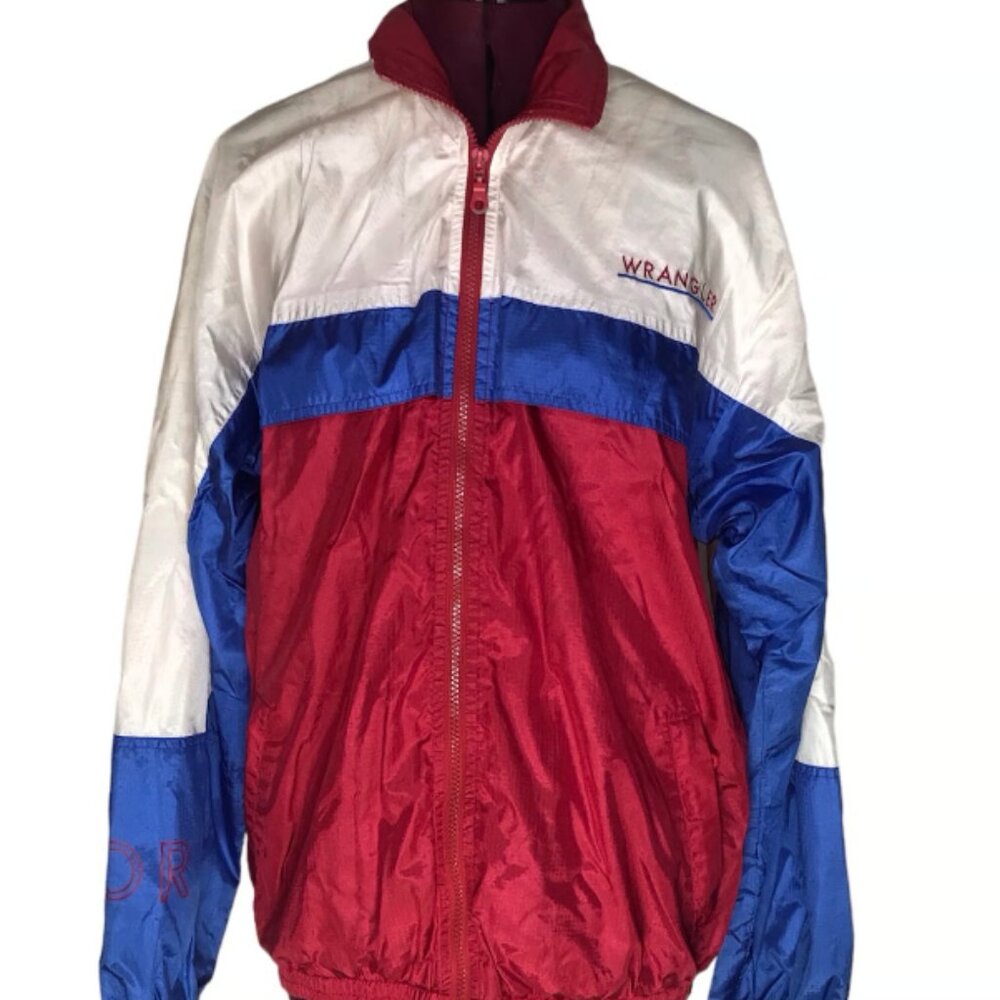 Vintage Wrangler Sport Parachute Windbreaker Jacket Small Red White Blue